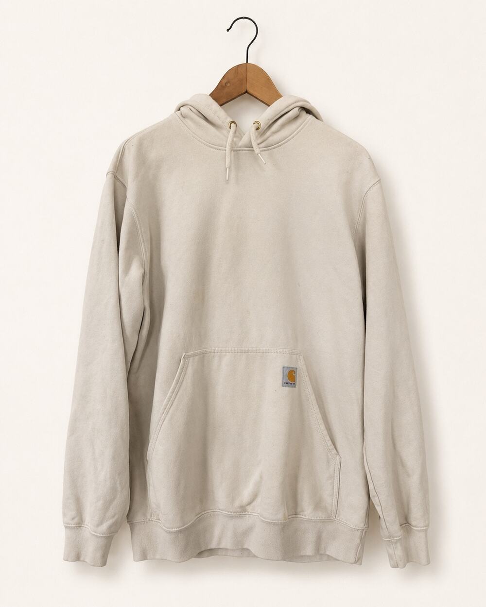 Carhartt Hoodie Mens Beige Tan Pullover Sweatshirt Kangaroo Pocket Workwear Sz M